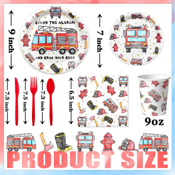 Firetruck Birthday Party Decorations, Watercolor Fire Truck Birthday Party Favors,Fireman Party Supplies, Firetruck Theme Birthd