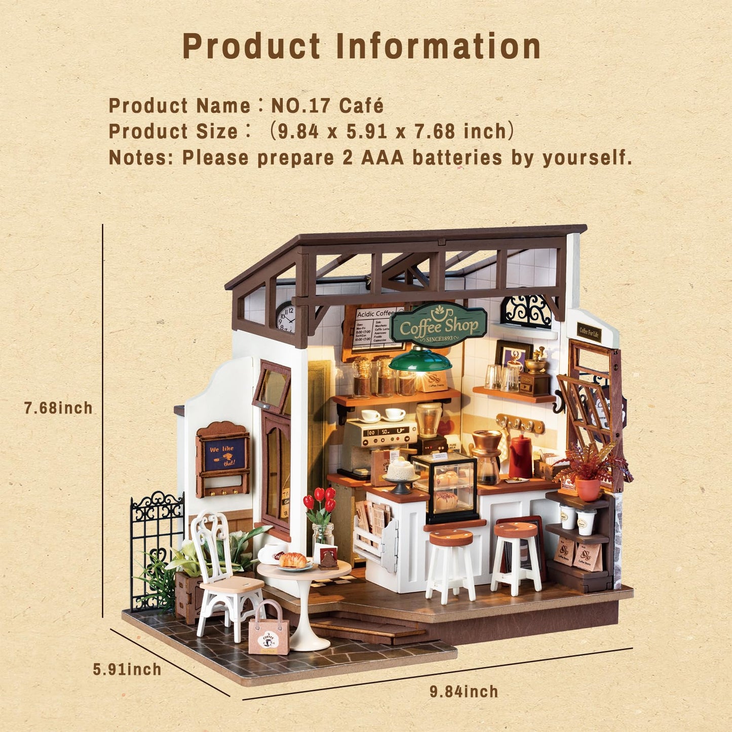 Rolife Coffee Shop Miniature Dollhouse Kit With Led Lights - Diy Crafts For Adults, Birthday Gifts And Hobbies