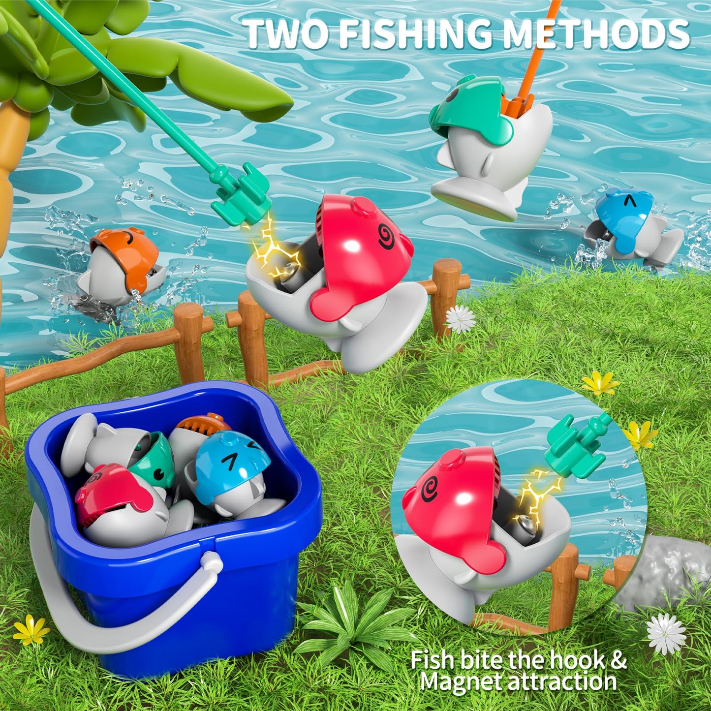 Watudou Magnetic Fishing Game For Kids Toddlers 3-5, 70 Pcs Fishing Toys For Kids Toddlers 3-5, Fishing Table Toys Board Game Bi