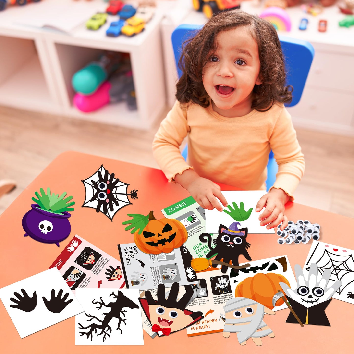 WATINC Halloween Handprint Art Craft - Halloween Pumpkin Witches Zombie DIY Craft Kit, Bats Spiders Themed Hand Print Arts Suppl