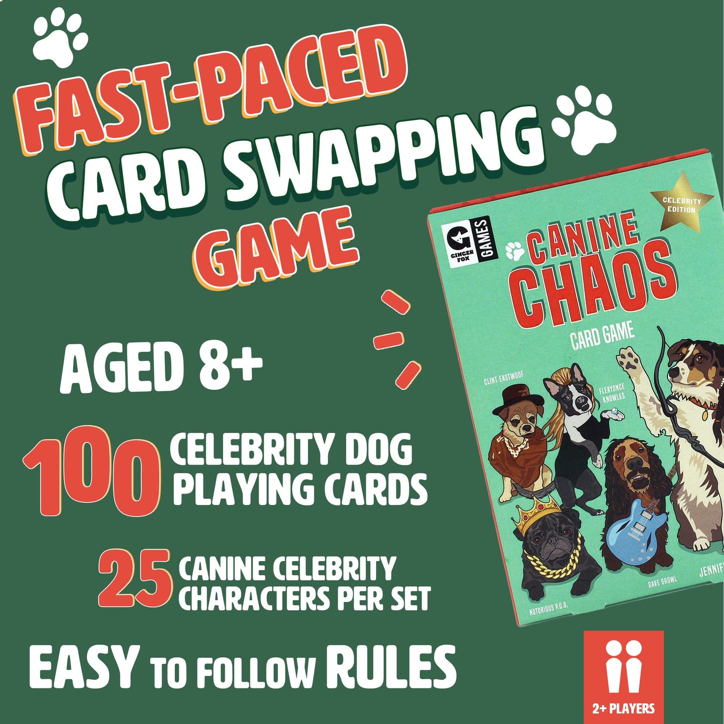 Ginger Fox Canine Chaos Swap Card Game. Kids Games For Ages 8 And Over. Great Addition To Family Games. Fun Games For Family Game Night, Parties And More