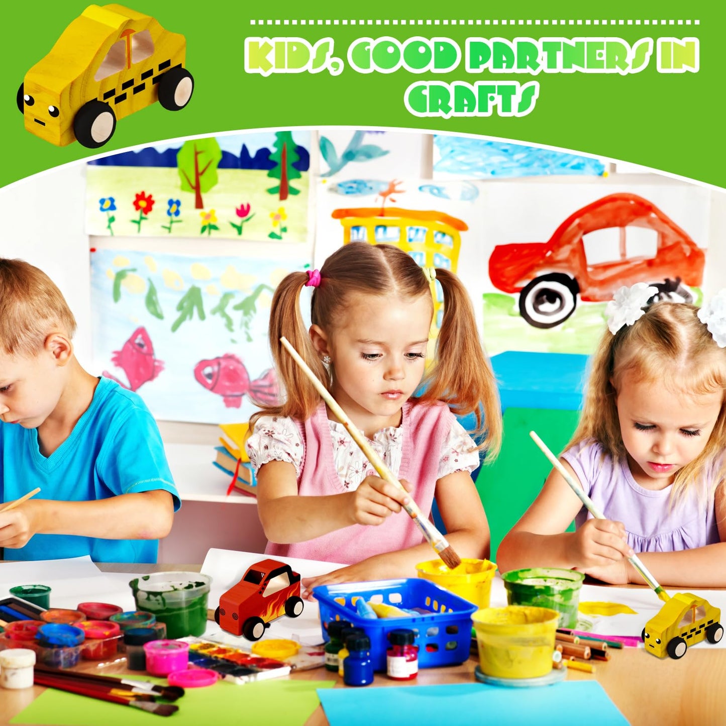 Chivao 24 Pcs Wood Diy Car Toys, Unfinished Wooden Cars, Paintable Wood Toys, Wooden Crafts For Students Home Activities Craft Projects Easy Woodworking (Classic Style)