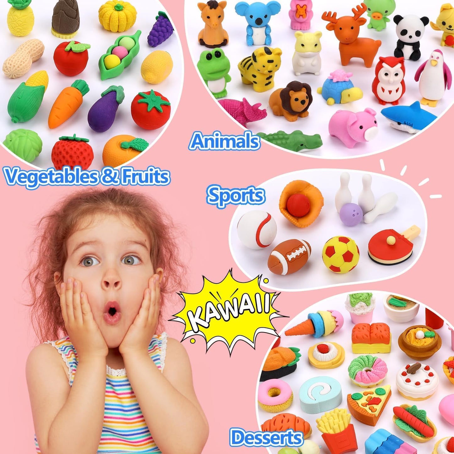 HINZER 100 Pack Animal Erasers for Kids Bulk Pull Apart 3D Puzzle Erasers Classroom Rewards and Prizes Class Treasure Box Kids P