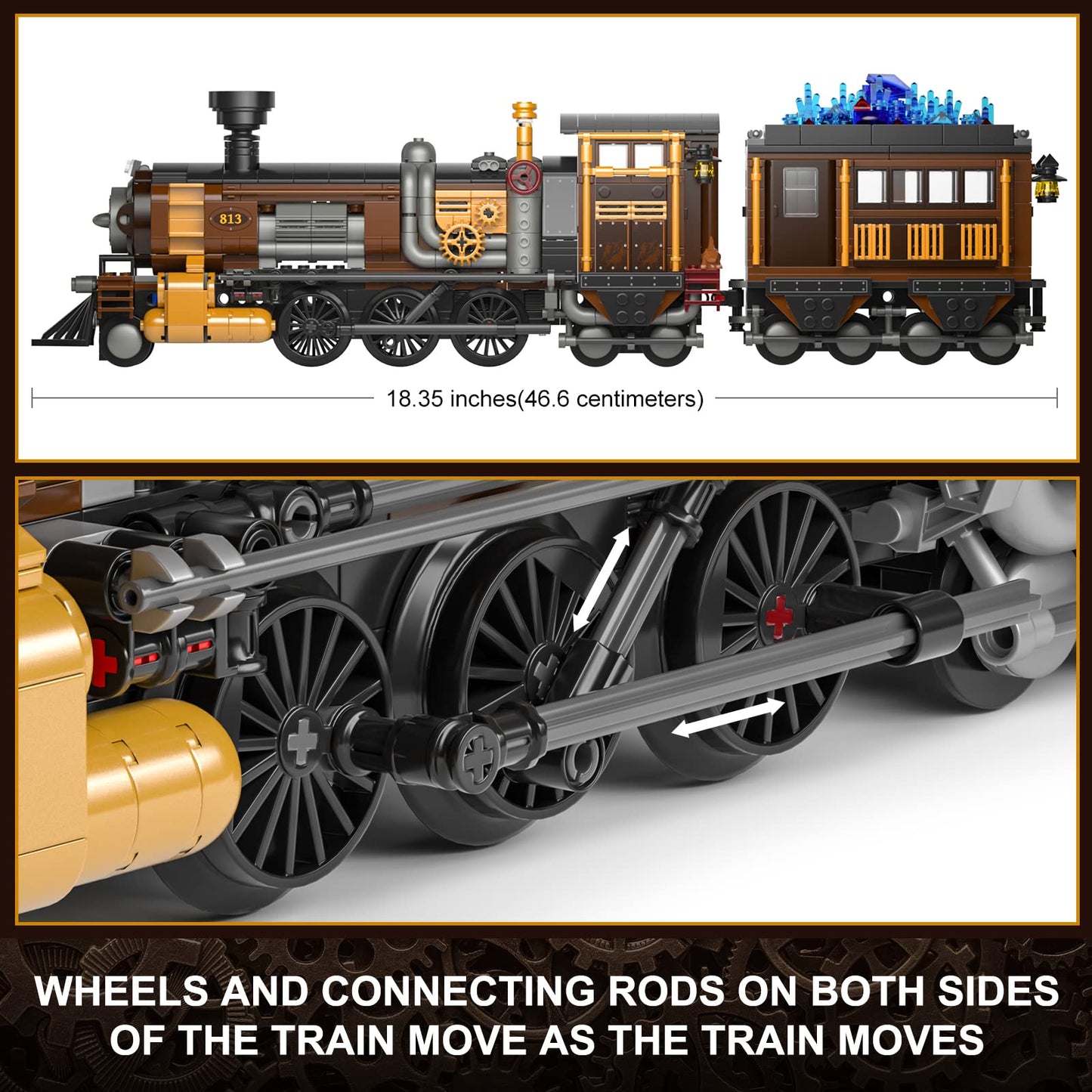 Funwhole Train Lighting Building Bricks Set - Steampunk Ore Train Led Light Building Set 1056 Pieces For Adults And Teens