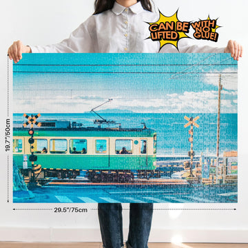 Puzzles For Adults 1000 Pieces, Momibook Jigsaw Puzzles Of Seaside Train, Painting Image 75X50Cm(29.5''X19.7'') Toys & Game Puzz