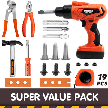 JOYIN 19Pcs Kids Tool Set, Pretend Play Toddler Power Toy Tool with Construction Tool Belt & Electronic Toy Drill for Boy Girl B
