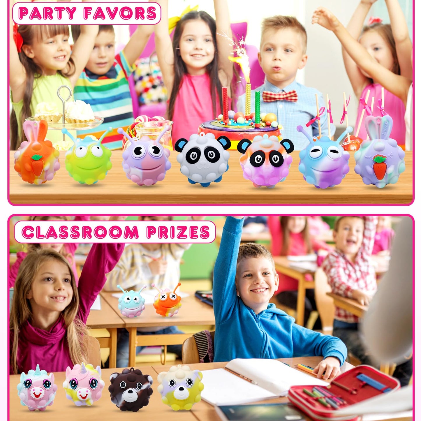 Kissfree 18 Pack Animal Pop Balls Party Favors For Kids,3D Pop Balls Its Fidget Toys,Birthday Gifts For Kids,Goodie Bag Stuffers