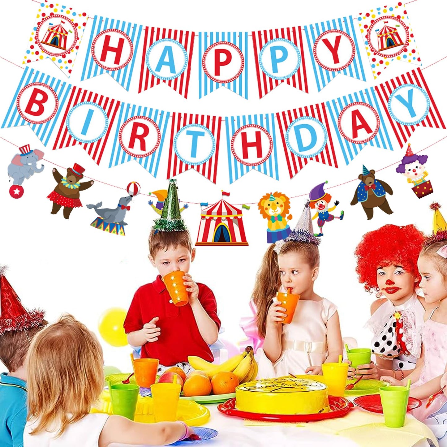 Zwiebeco Birthday Party Decoration Supplies Happy Birthday Banner Hanging Colorful Paper Amusement Park Circus Theme Bunting Ban