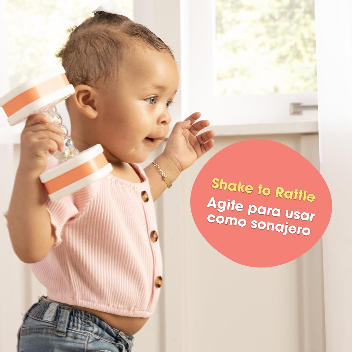 Bebe Fuerte Twist & Shake Dumbbell By Robin Arzon - Bilingual Toddler Sensory Toys - Baby Workout Toys - Baby And Toddler Gifts