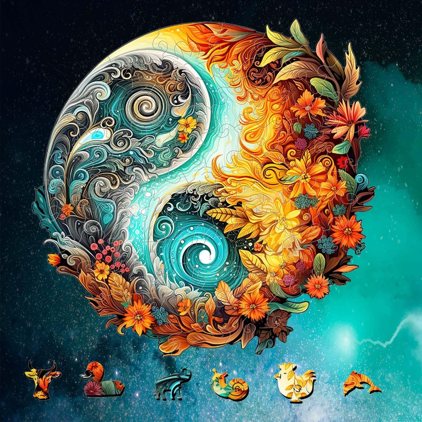 WETUFIN - Wooden Jigsaw Puzzles for Adults, Yin Yang Style Wooden Jigsaw Puzzles Large Size Puzzles Unique Shape, Gifts for Birt