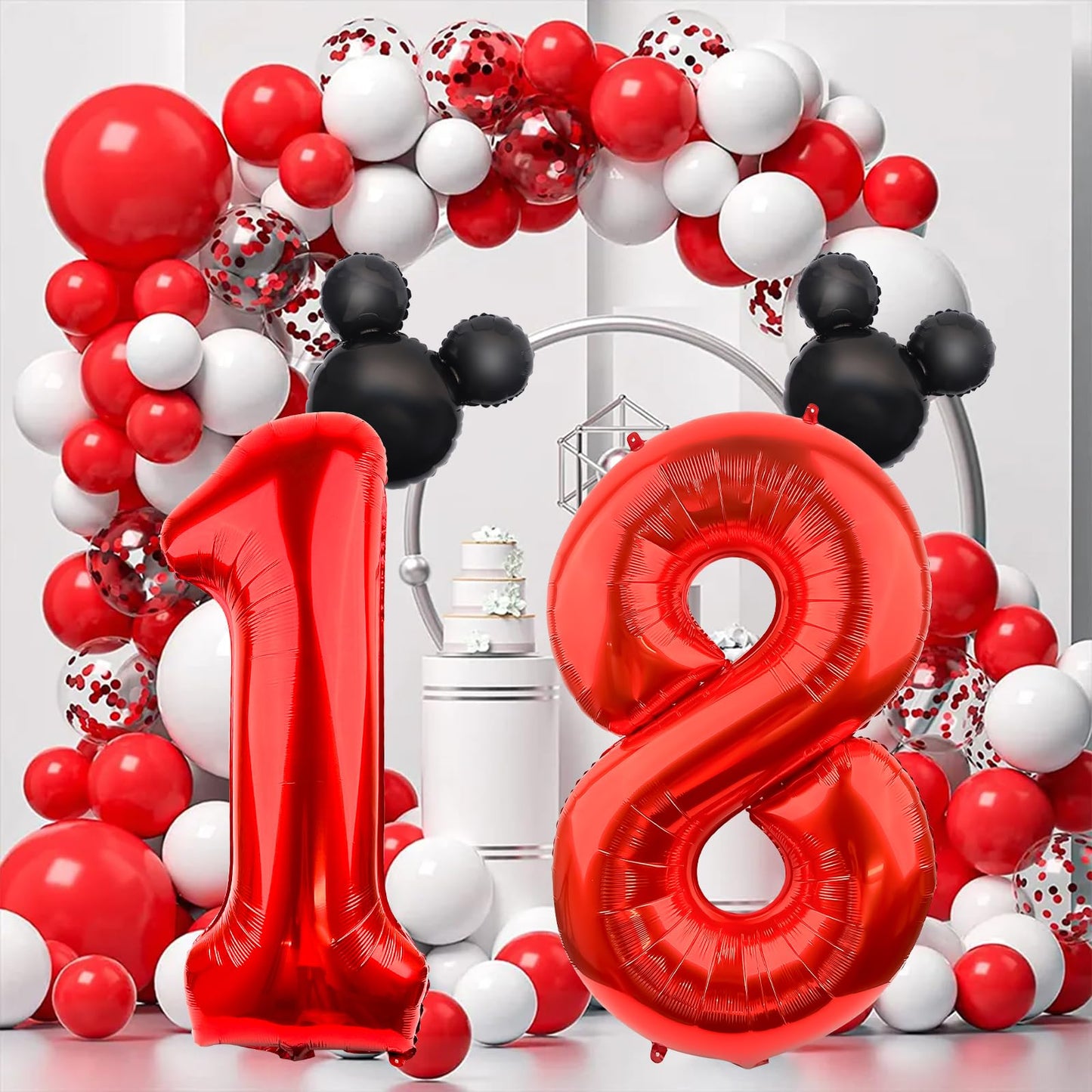 Lebery 40 Inch Mouse Number 1 Balloon Black Red 1 Balloons For 1St Birthday, Mini Mouse Head Balloon Red Giant Number One Balloons For Mouse Clubhouse Baby Shower Anniversary Supplies Decorations