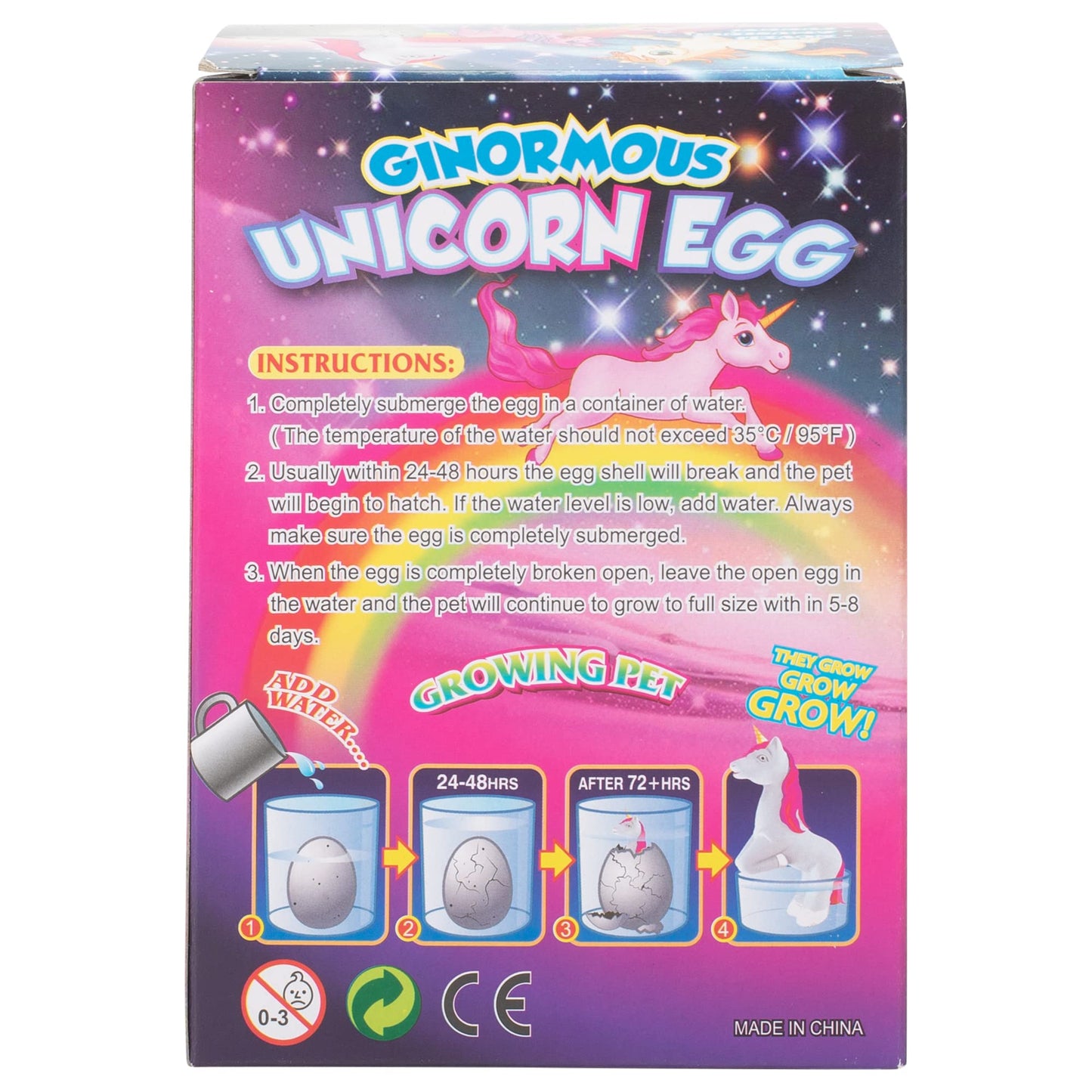 Class Collections Large Growing Unicorn Hatch Egg With Rainbow Shell Kids Novelty Toy- Single