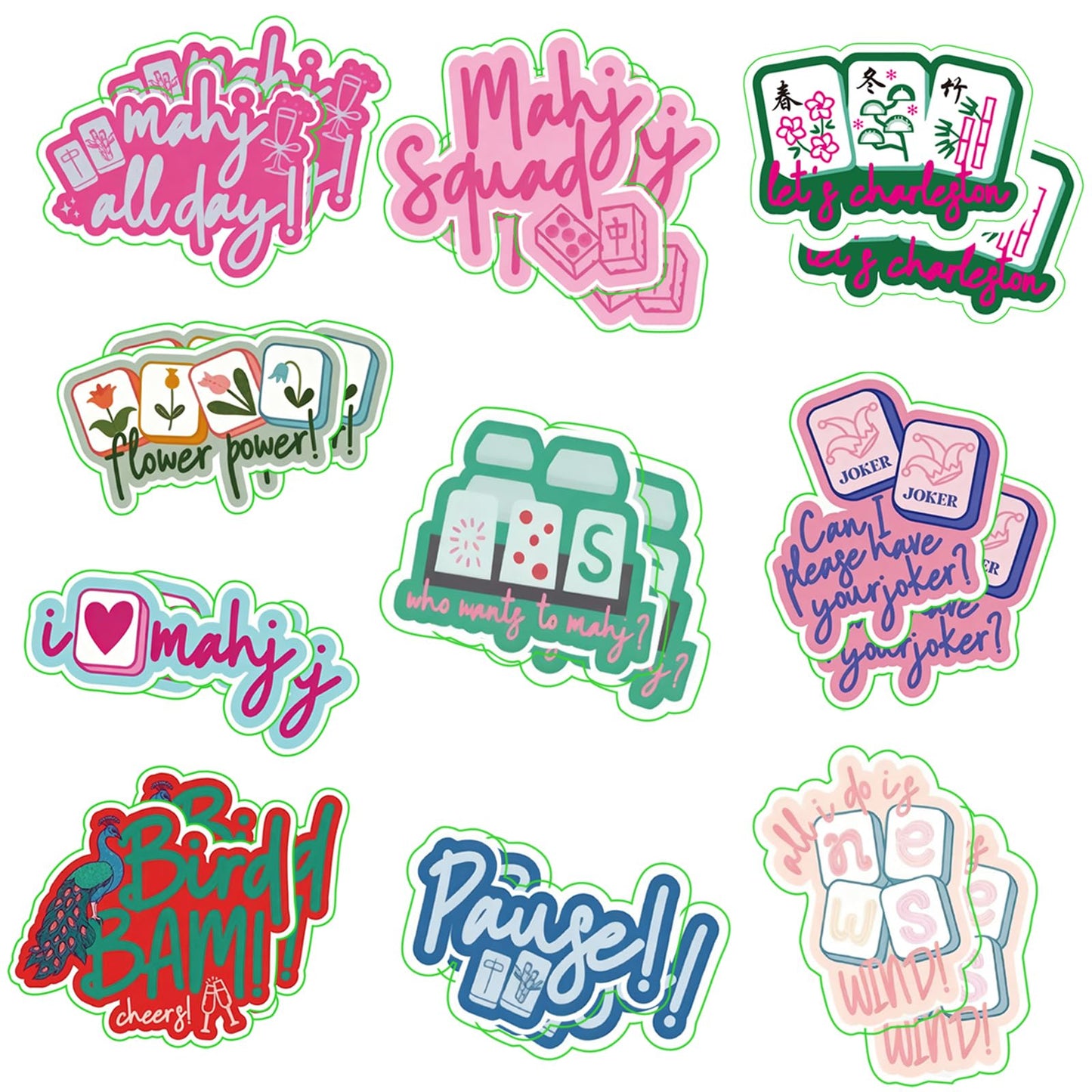 YooNotee 20 Pcs Funny Mahjong Stickers for Water Bottle, Scrapbook, Laptops, Phone Self-Adhesive Waterproof Mahjong Stickers Vin