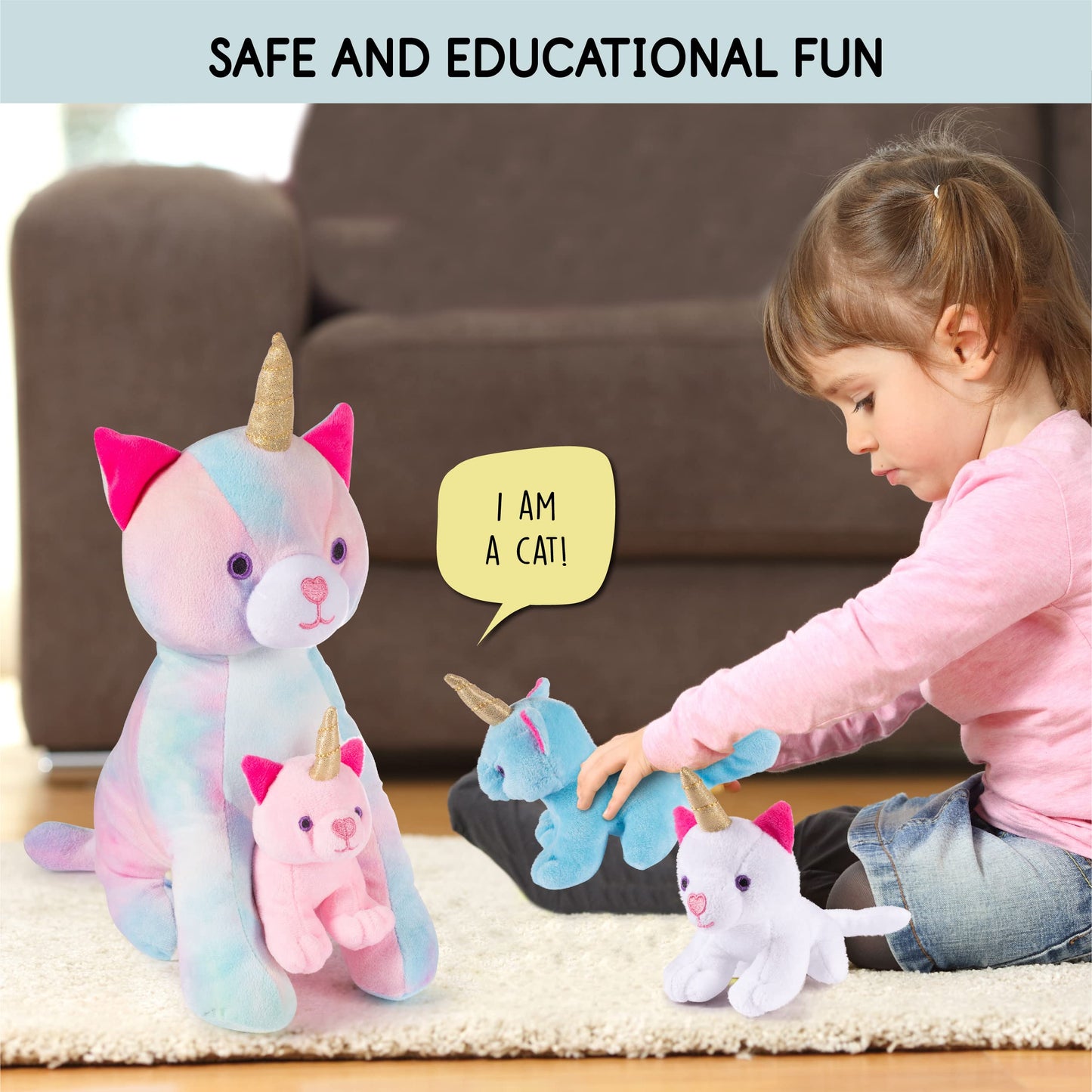 Stuffed Mommy Kitty Unicorn With 3 Kittens In Her Tummy | Plush Unicorn Cat | Unicorn Stuffed Animals | Stuffed Animal Family |