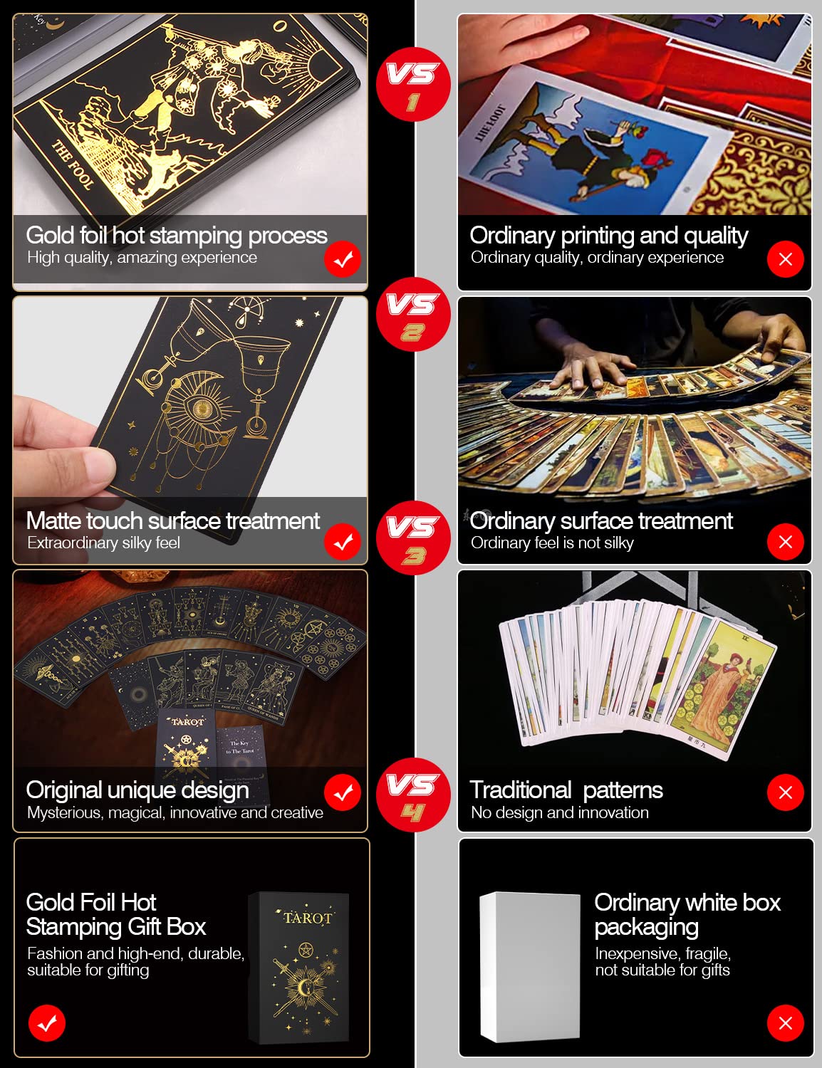 Wjpc Gold Foil Tarot Cards With Guide Book Set&Gift Box For Beginner& Expert. Original Designtarot Decks, Tarot Cards Decks