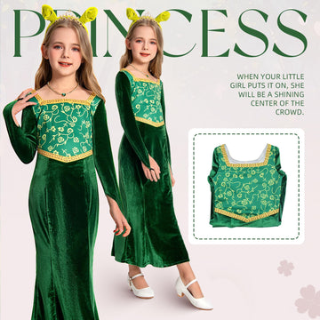 Ubaywey Girls Princess Costume Green Dress Gown Halloween Cosplay Costume Long Sleeve Dress(Medium 120)