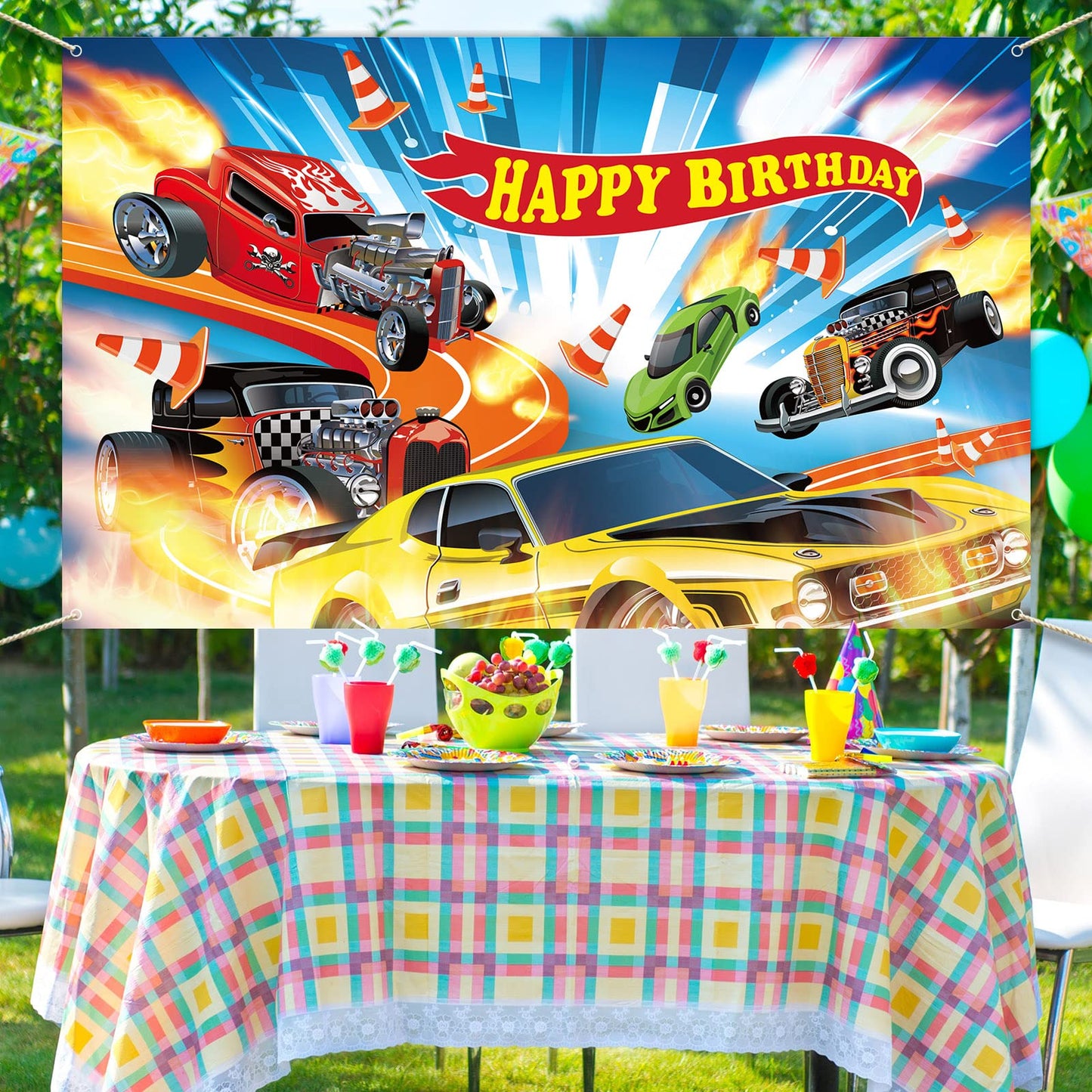Hot Car Birthday Party Decorations Hot Race Car Birthday Party Backdrop 6.1X3.6Ft Banner Background For Boys Birthday Supplies Racing Car Signs For Indoor Outdoor Birthday Party Decorations Supplies