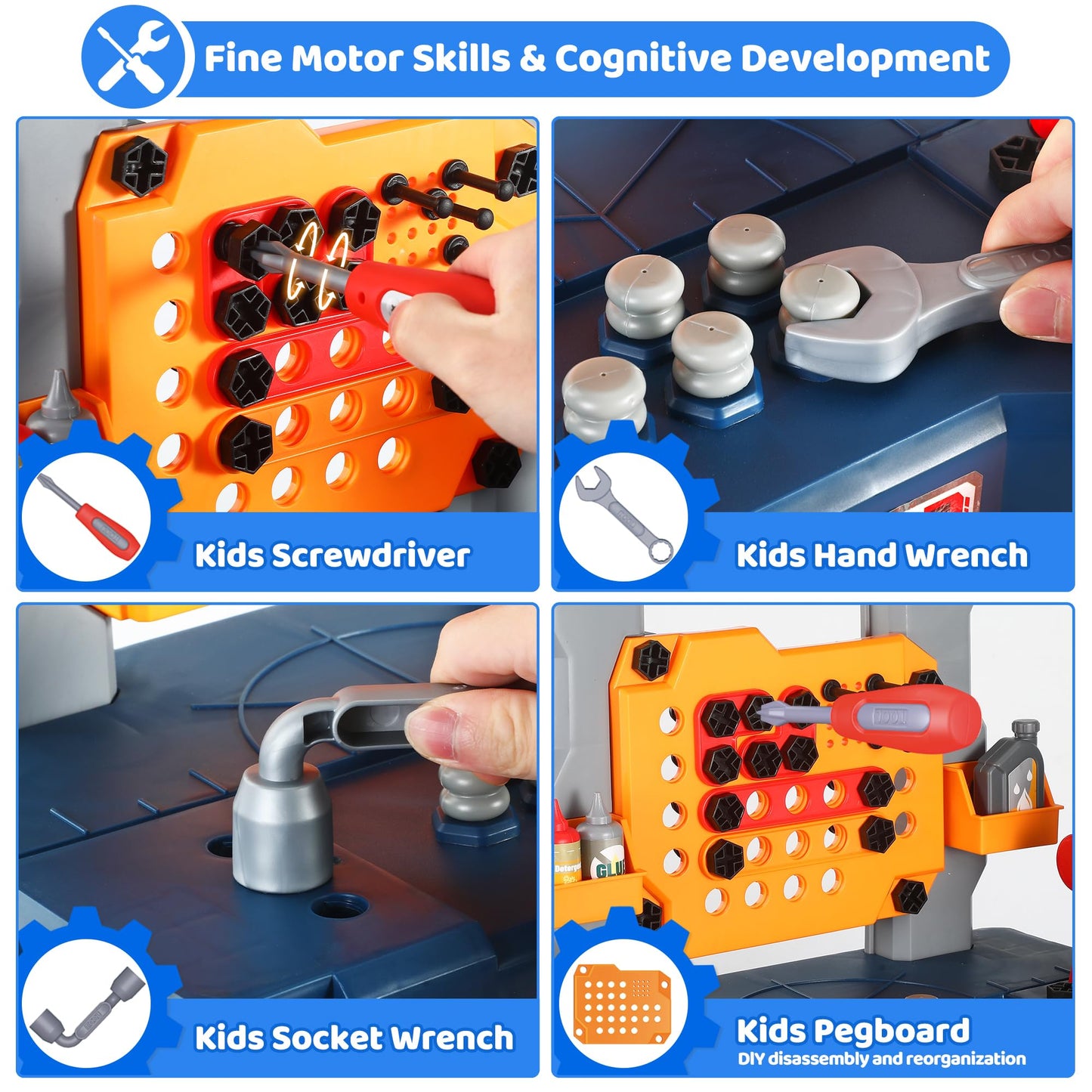 Kids Tool Bench-Power Tools Workshop-Kids Workbench, 65 Pcs Realistic Toy Tools with Electronic Toy Drill, Gift for Boys & Girls