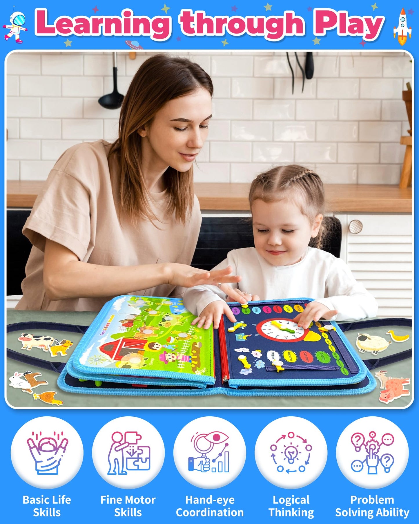 Gojmzo Busy Board Montessori Toys For 1 2 3 4 Year Old Boy Birthday Gifts, Busy Book Sensory Easter Toys For Toddlers 1-3 2-4, Learning Educational Toddler Travel Activities
