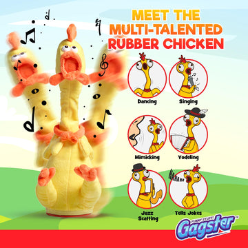 Gagster Rubber Chicken Dancing Toy - Mimicking Toy For Kids - Toy That Repeats What You Say & Tells Jokes, Singing & Talking, Electronic Yodeling For Anyone Who Loves Talking Toy And Funny Gag Gifts