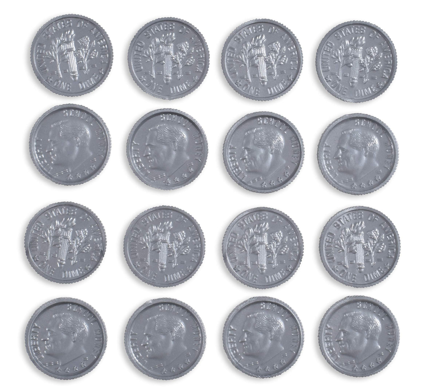 LEARNING ADVANTAGE-7523 Play Dimes - Set of 100 Plastic Coins - Designed and Sized Like Real US Currency - Teach Money Math With