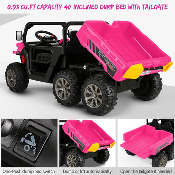 Hikole 2 Seater Ride On Utv For Kids, 24V 6X6 4Wd Electric Kids Car Truck With Remote Control, 6 Wheeler, Dump Bed, Music-24 Volt Ride On Toys For Big Kids Boys Girls 4-8 W/6 Spring Suspension, Pink