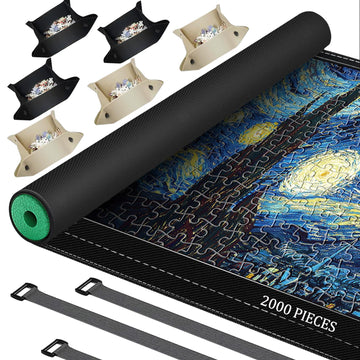 Pohxev Jigsaw Puzzle Mat Roll Up - Portable 48x30.7 for 2000 Pieces, Non-Slip Rubber Bottom, Includes 6 Sorting Trays & Storage Bag,