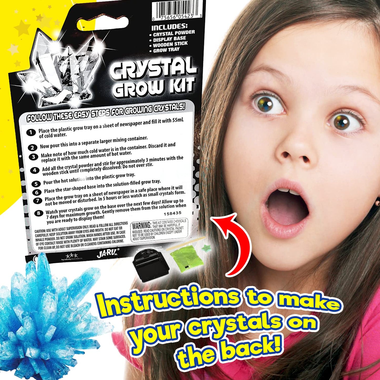 JA-RU Kids Science Kit Crystal Grow Kit (3 Crystal Kits) DIY Stem Learning Toys Grow Crystals Kit for Kids Growing Gemstone & Cr
