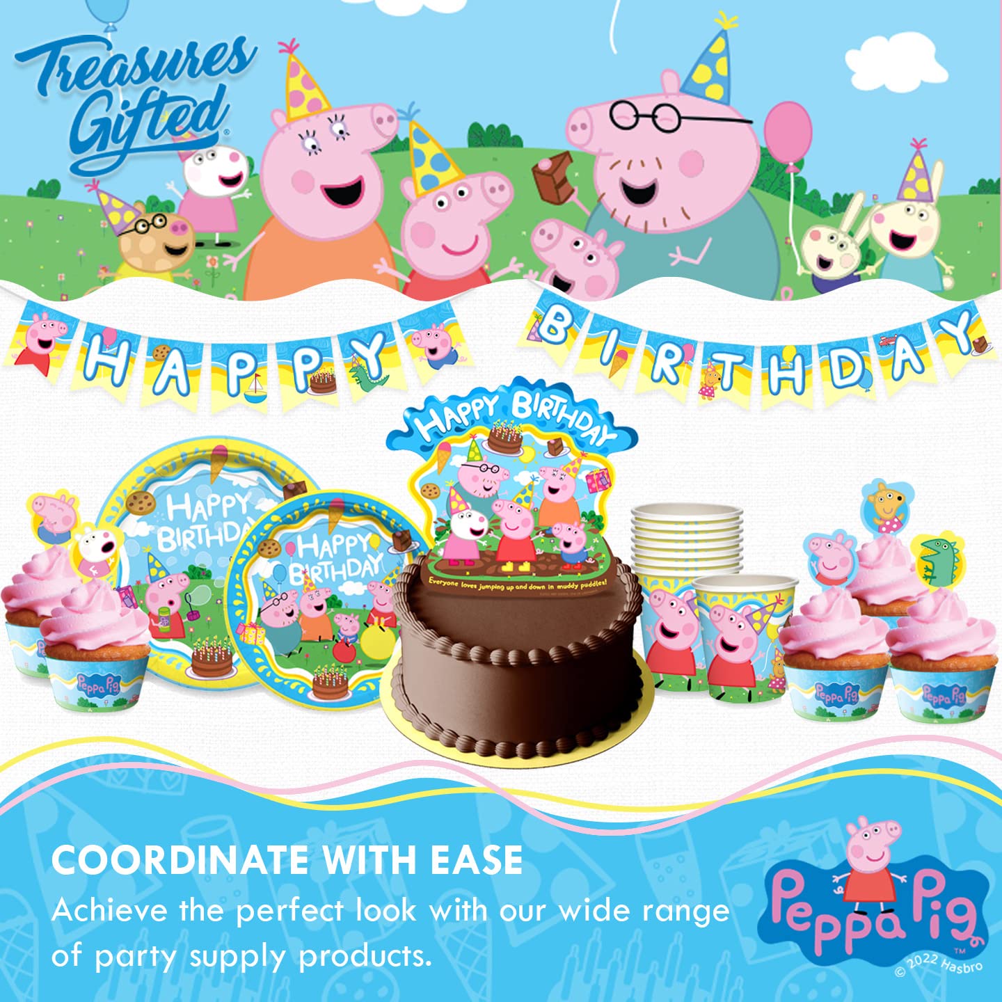 Treasures Gifted Officially Licensed Peppa Pig Birthday Decorations - Pack of 3 Large Rectangular Tablecloth 54 x 108 Inches - P