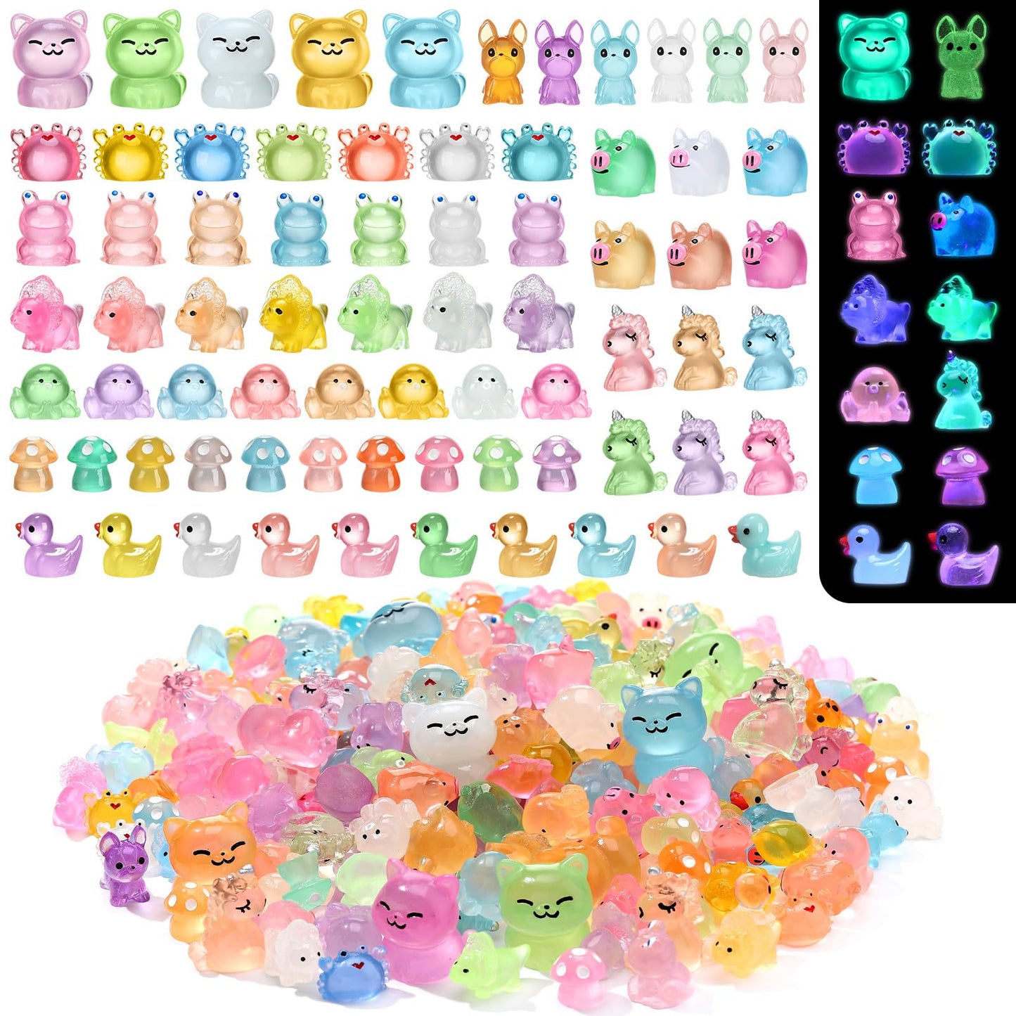 Seenelling 240 Pcs Mini Resin Animals 10 Lively Style Miniature Resin Animals Tiny Luminous Animals Figures Bulk for Micro Garde