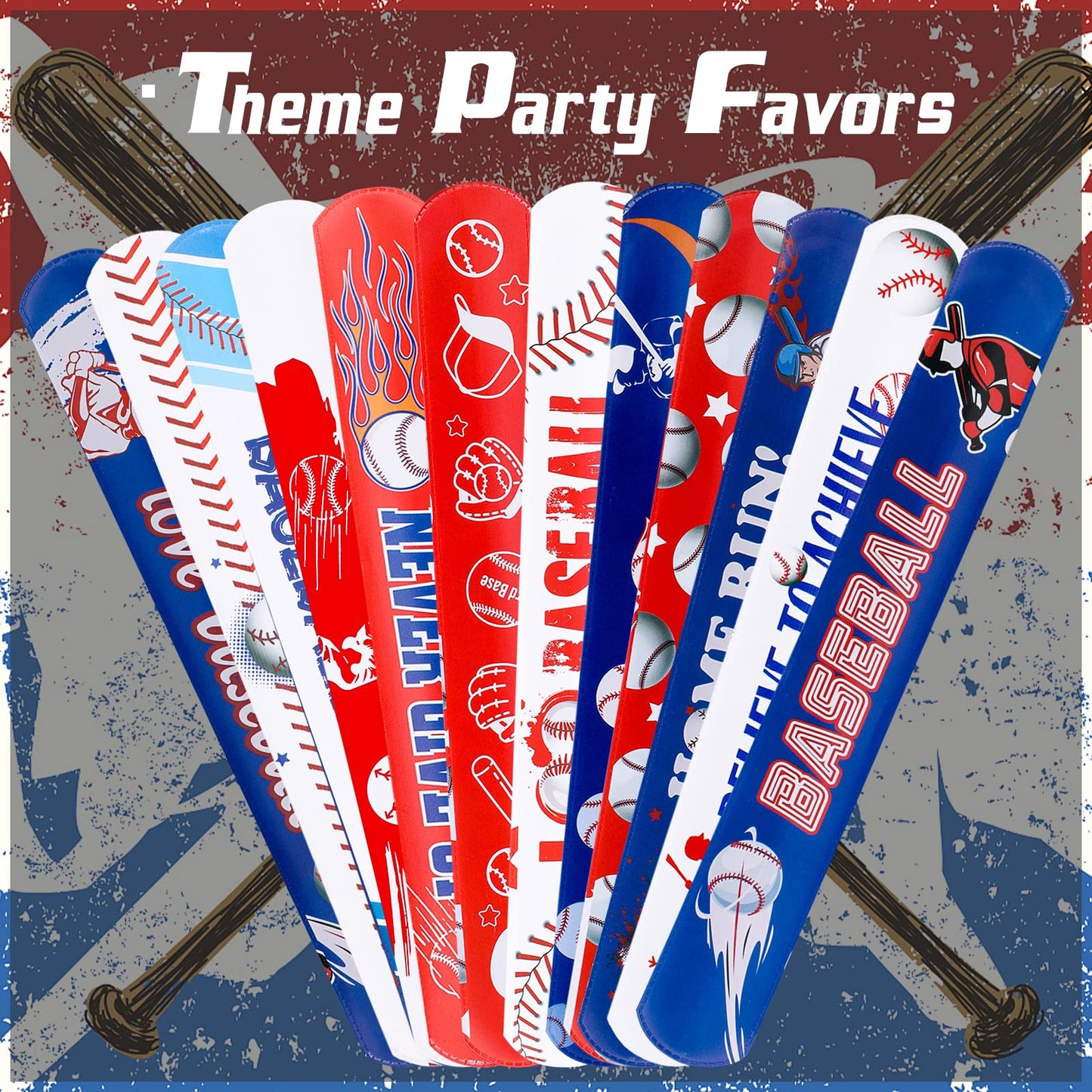 40Pcs Baseball Slap Bracelets Party Favors With Tattoo - Birthday Gifts and Party Decorations Snap Band for Kids Boys