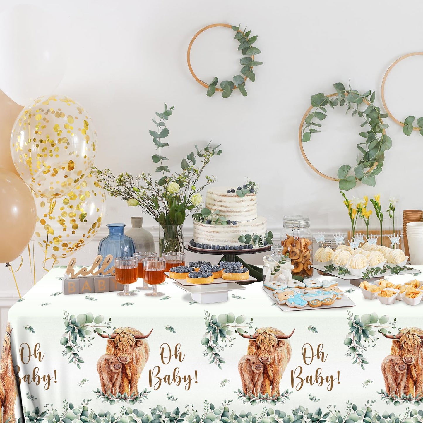 Hakoti Highland Cow Baby Shower Birthday Decorations,3Pack Highland Cow Tablecloth Farm Animal Theme Party Table Cover For Highl