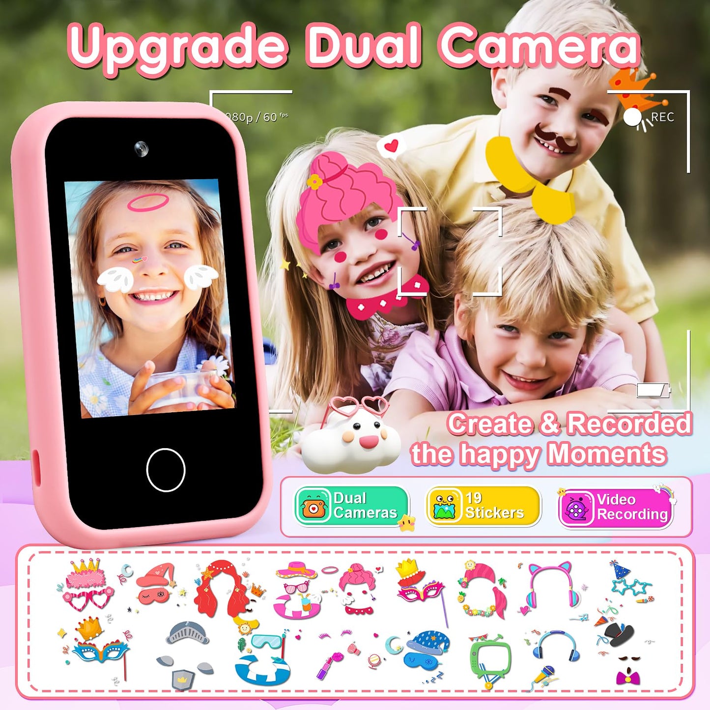 GKTZ Kids Smart Phone Toys - Dual Camera Cell Phone for Kids, Unicorn Toys for Girls Age 4-6, Toddler Play Phone for 3 4 6 7 8 Y