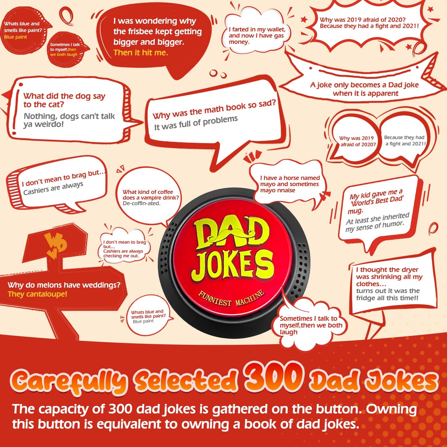 Dad Jokes Generator Button,Contains 300 Funny Dad Jokes,Best Fun Gifts For Dad/Father/Husband/Men,Suitable For Birthday Gifts/Fa