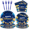Gisgfim 96 Pcs Retirement Party Supplies Paper Plates Napkins Blue Gold Happy Retirement Party Tableware Decorations Favors For