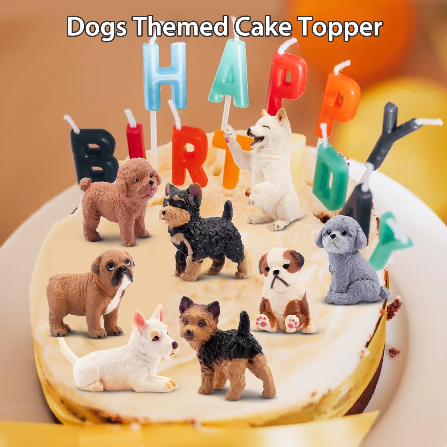 Eyscota 12Pcs Dog Figurines, Realistic Plastic Puppy Figurines, Hand Painted Emulational Tiny Dogs Animals Toy, Dog Cake Topper