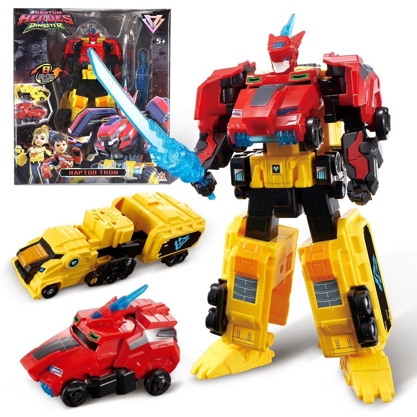 Quantum Heroes Dinoster Transforming Toys, 2-In-1 Transforming Robot Raptor Tron, 7.48-Inch Action Figure Children'S Robot Toy,