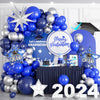 Graduation Balloon Garland Arch Kit, Navy Blue Metallic Silver Balloons With Satr Graduation Hats Foil Balloons For Graduation Baby Shower Birthday Party Decorations