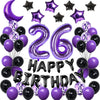Naninuneno 26Th Birthday Decorations Set For Girl Women Boy Men,Purple Black 26 Happy Birthday Balloons Supplies With Purple Num
