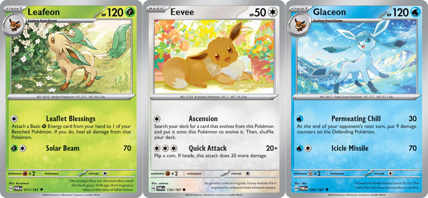 Leafeon Glaceon Eevee - Twilight Masquerade - Pokemon Card Lot - 011/167 & 054/167