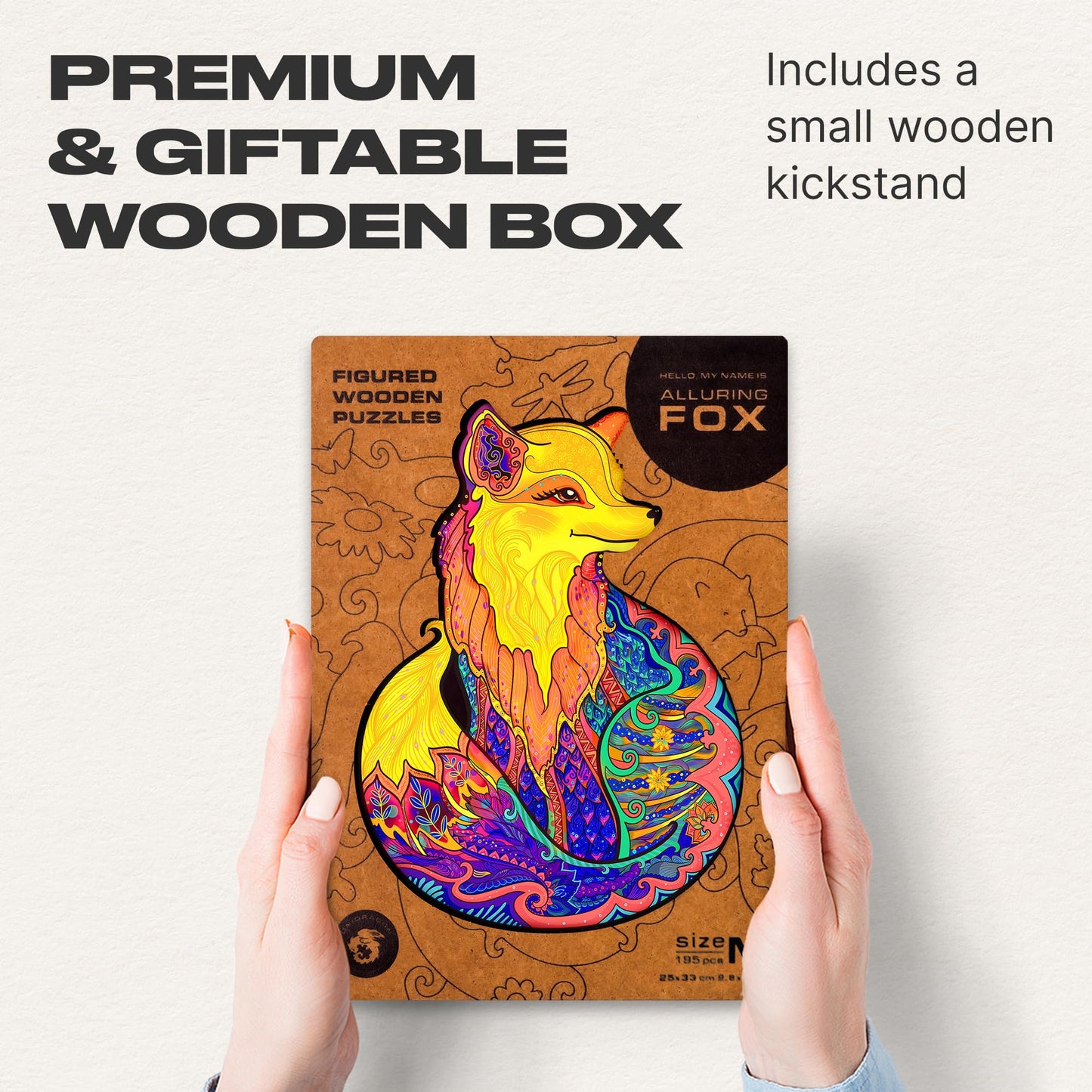 Unidragon Wooden Puzzles For Adults Unique Jigsaw Puzzles - Medium Alluring Fox Small 9.8'X13' 195 Pcs Deko With Cut 0.03 Mm Wood Accuracy Animal