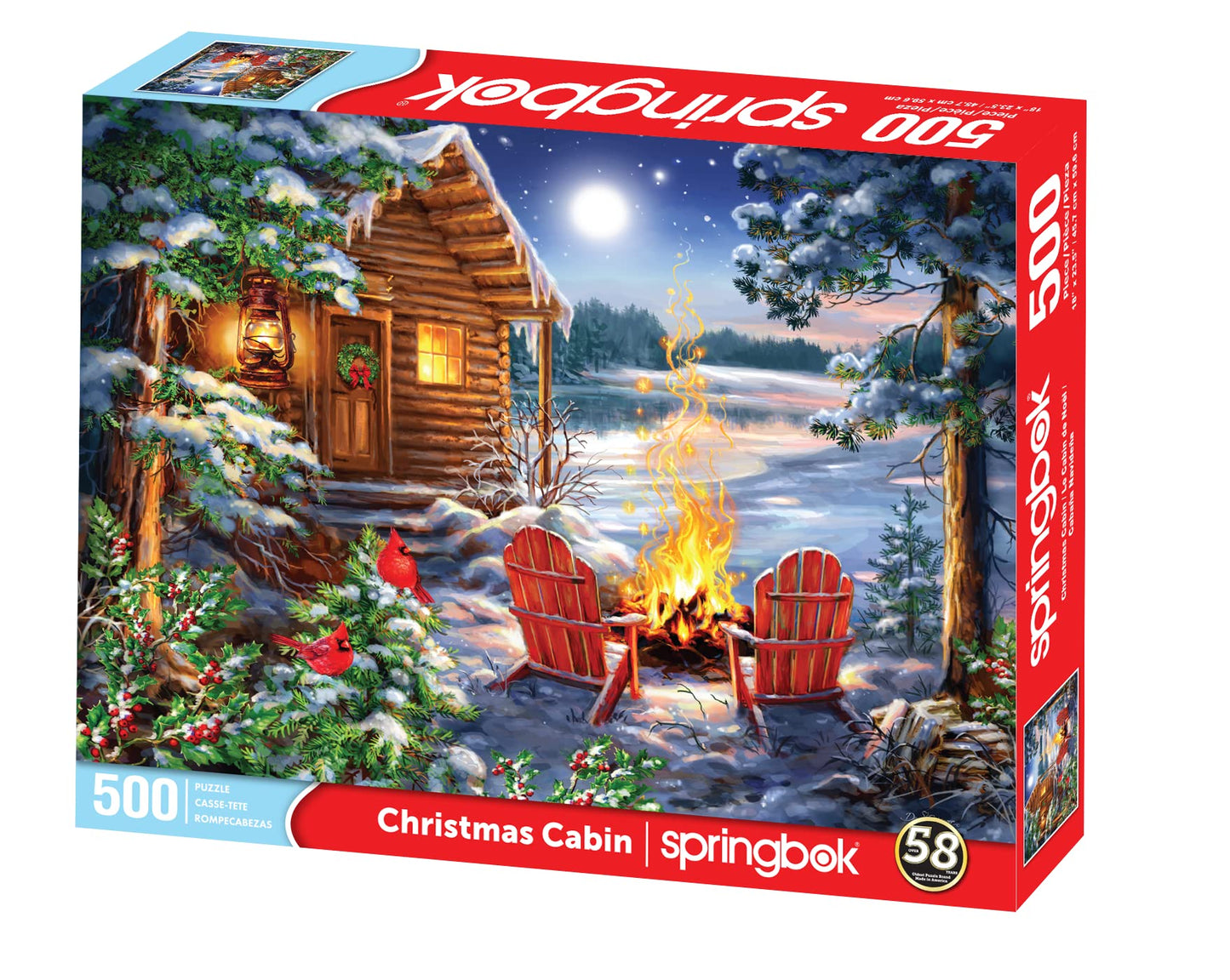 Springbok 500 Piece Christmas Cabin Jigsaw Puzzle - Cardboard, Multi-Color, Precision Fit for Holiday Fun - Model 34-01649