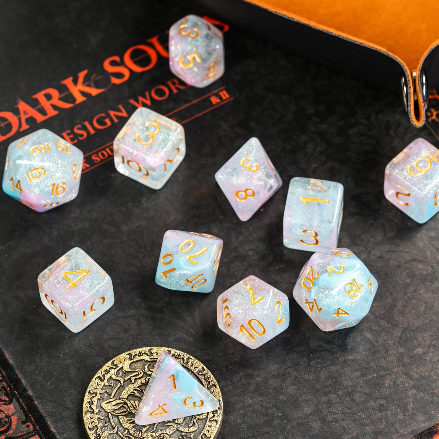 UDIXI 11 Piece Dice Set DND Polyhedral Dice Iridecent Swirls Dice for Role Playing Game Dungeons and Dragons, D&D Dice, (Pink &C