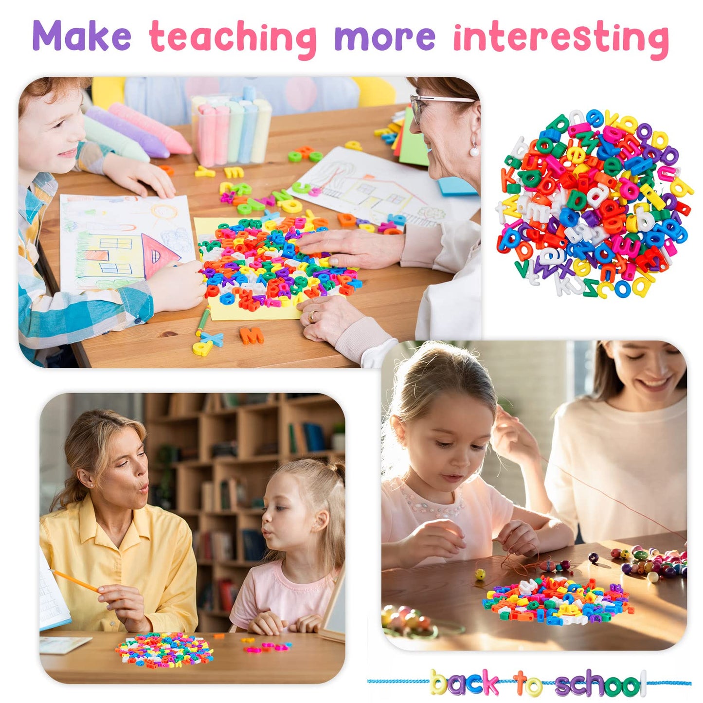 Wesiti 408 Pcs Lacing Letters Alphabet Learning Toys Toddler ABC Alphabet Beads Lacing Toy Fine Motor Skills Toys for Preschool Games Homeschool Supplies Early Spelling (Lowercase Letters)