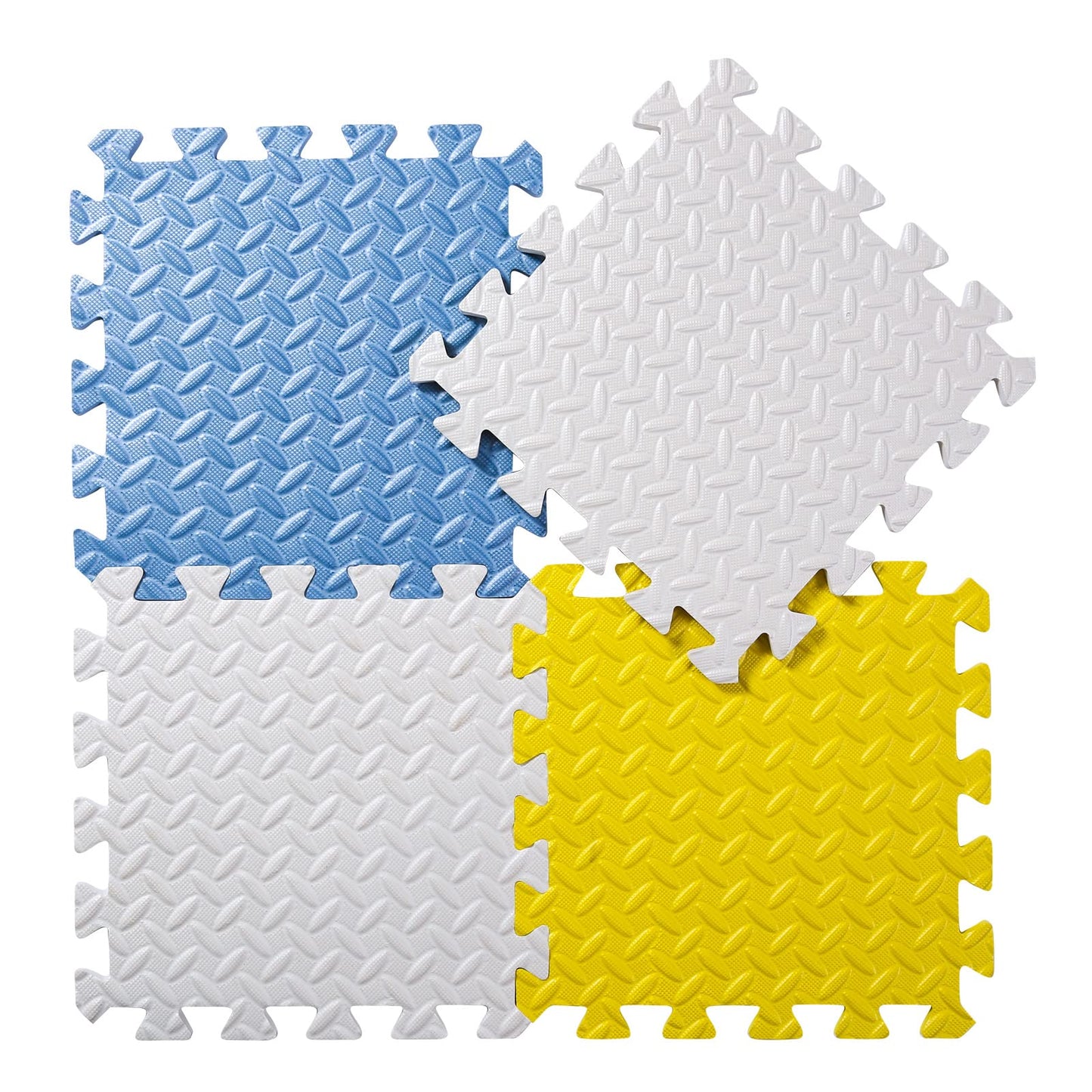 Tamiplay Foam Floor Mats For Kids, 12 X 12 Inch 16 Tiles 0.4' Thickness Foam Play Mat, Non-Toxic Square Interlocking Floor Mats Rubber Baby Play Mat For Toddlers(White/Yellow/Gray Blue)