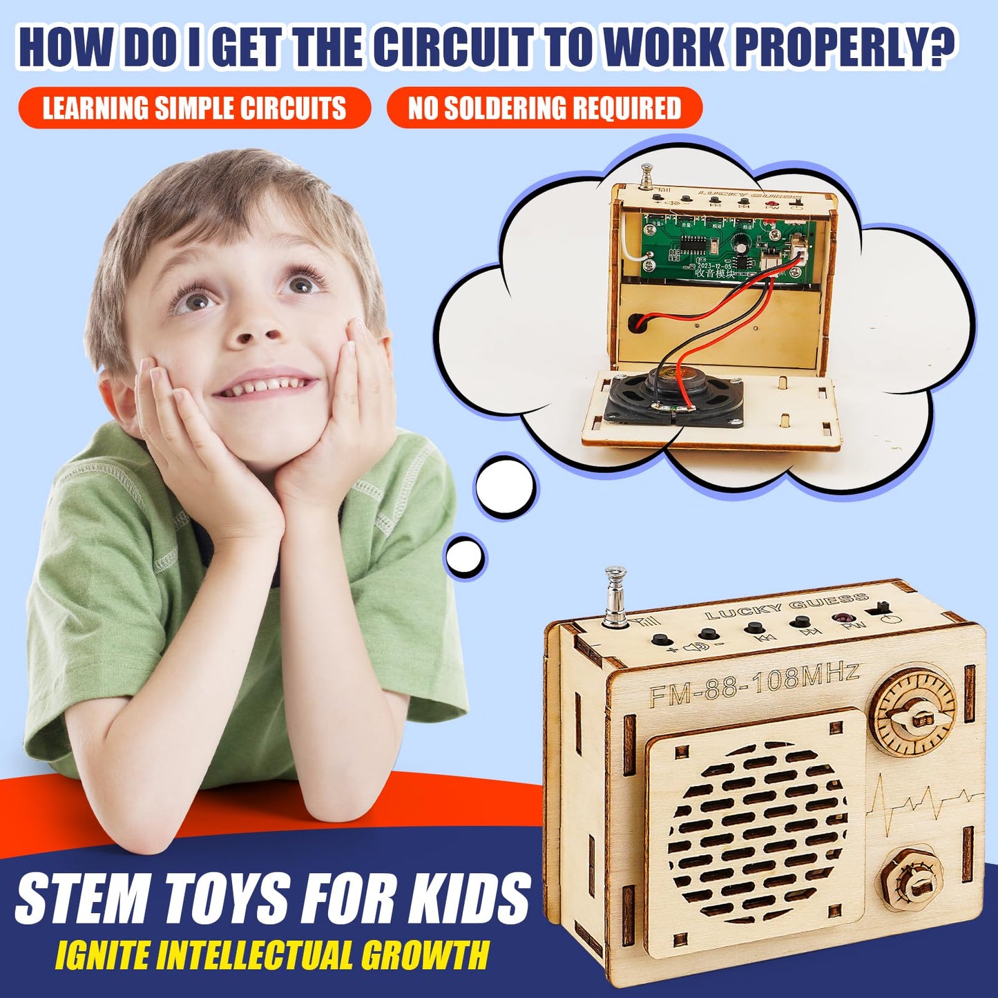 STEM Projects for Kids & Adults, FM 88-108 MHz Radio Toy Set, DIY Science Experiment Electronics Kit, Beginner's Starter Set, Id