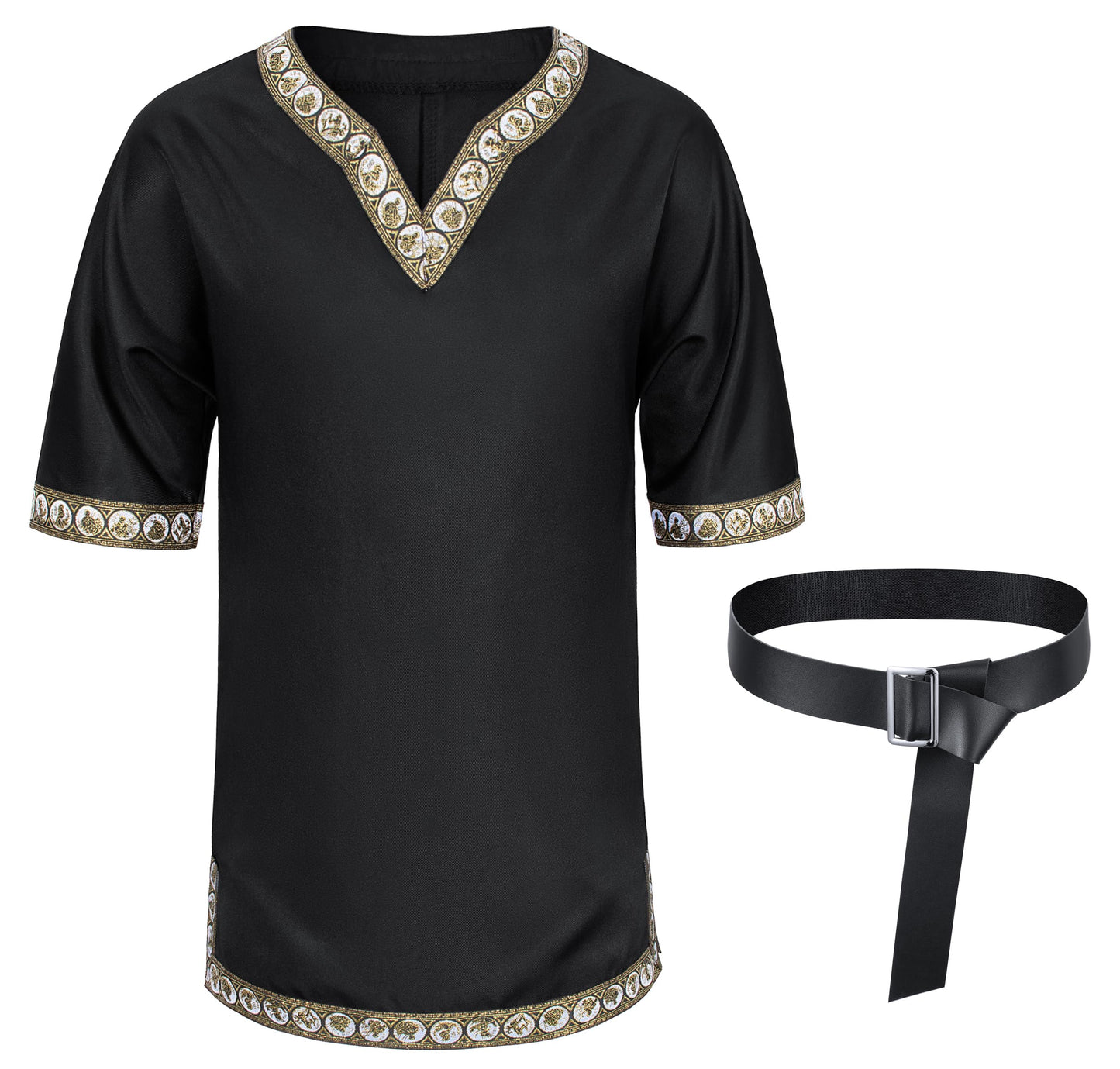 Kids Medieval Costume Boys Viking Tunic Knight Warrior Renaissance Shirts With Belt 4-6T Black
