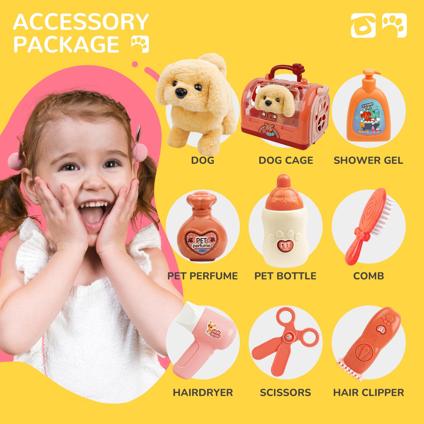Bellochiddo Walking Dog Toys For Kids - Electronic Puppy With Animated Walking Wag Tail, Storage Cage And Accessories, Interactive Pet Care Gifts For Toddlers 2 3 4 5 6