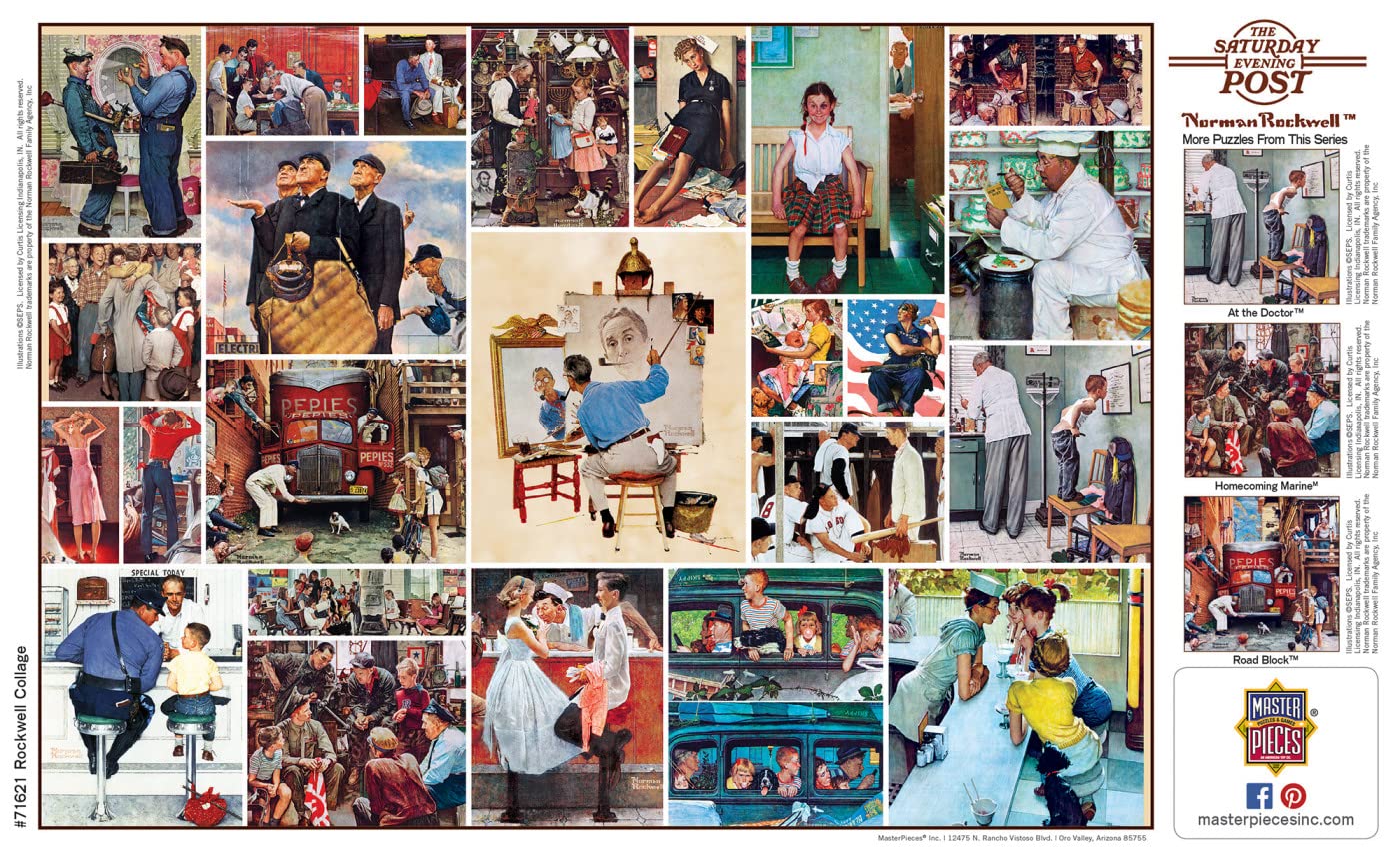 Masterpieces 1000 Piece Jigsaw Puzzle For Adults, Family, Or Youth - Rockwell Collage - 19.25''X26.75''