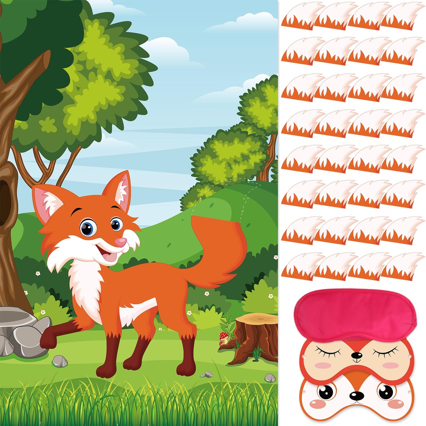Hxezoc Pin The Tail On The Fox Party Game With 32 Tails Large Forest Farm Fox Games Poster For Kids Animal Birthday Party Favors Carnival Party Supplies